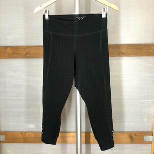 Sz L- 2XU Midrise Black Silver Cropped Compression Leggings Tights